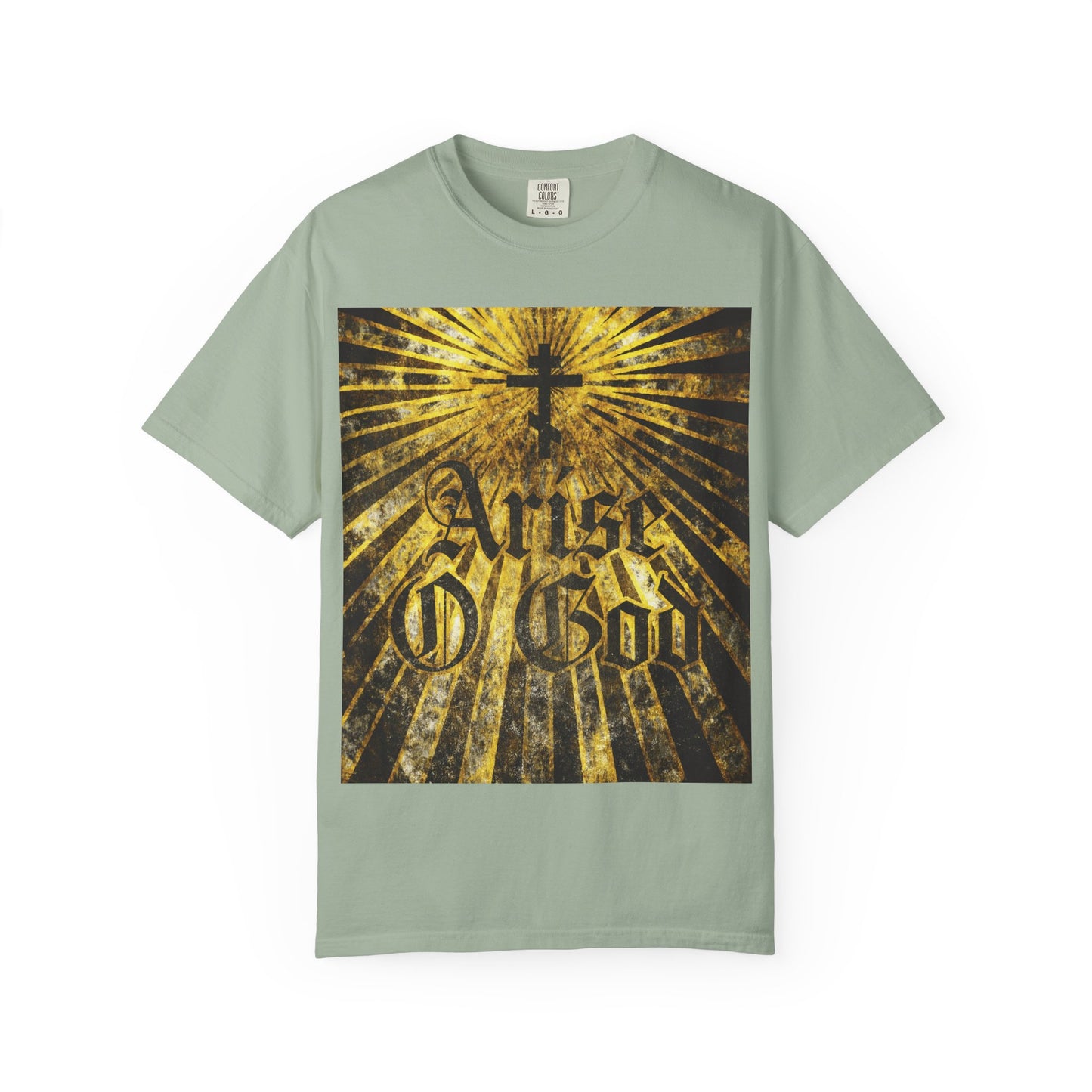 Arise O God | Psalm 81 (82 LXX) | Textured Gothic Font w/ Orthodox Cross & Golden Rays | Divine Council | Heavyweight Cotton Unisex T-Shirt