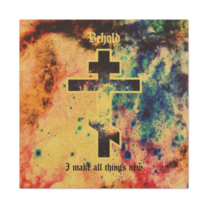 Behold, I Make All Things New (Revelation 21:5) | Cosmic Orthodox Cross On Inverted Starfield | Second Coming | Orthodox Christian Canvas Art