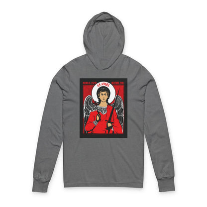 Behold I Send an Angel Before You (Ex 23:20) | Guardian Angel With Cross & Sword IconoGraphic | Orthodox Long Sleeve Hooded Shirt