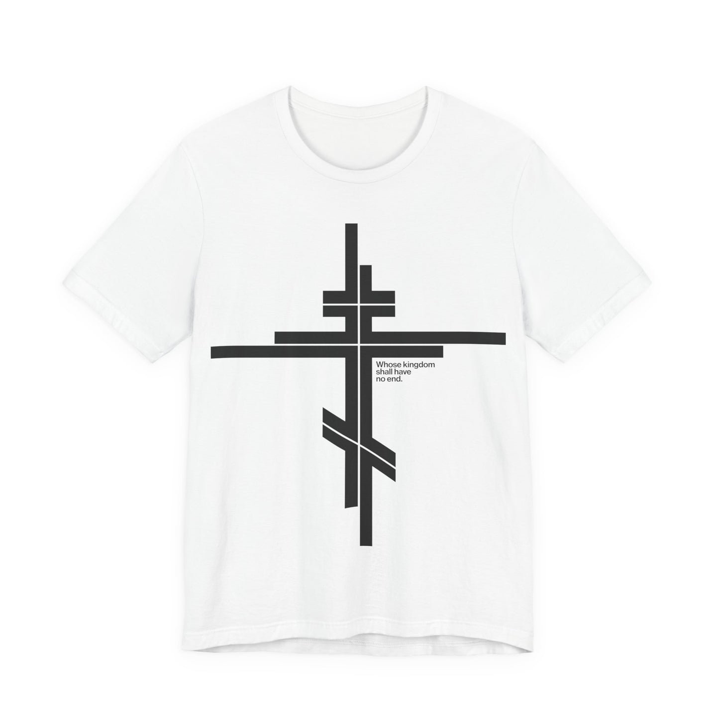 Whose Kingdom Shall Have No End | Luke 1:32-33 | Orthodox Cross | Modernist Minimalist Logo Style | Orthodox Christian Unisex Cotton T-Shirt