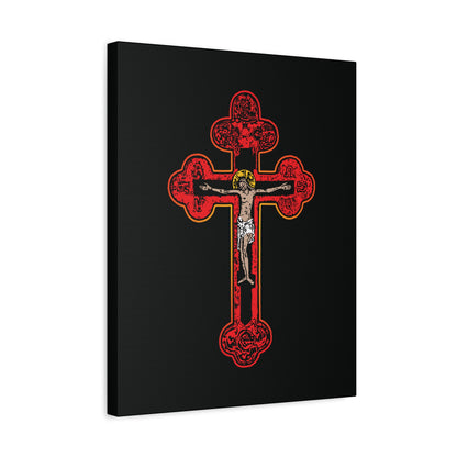 Red Orthodox Christian Crucifix | Byzantine Golgotha Cross | Alpha & Omega | I Am Crucified With Christ | Orthodox Christian Canvas Wall Art