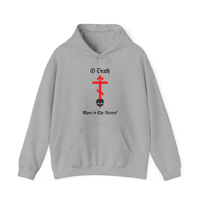 O Death Where is Thy Victory? 1 Cor 15:55 | Cross Stabbing Skull | Spraypaint Aesthetic | Orthodox Christian Hoodie