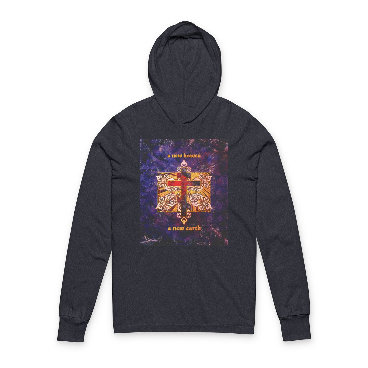 A New Heaven/A New Earth | Red Orthodox Cross on Textured Ornate Background | Orthodox Hooded Shirt