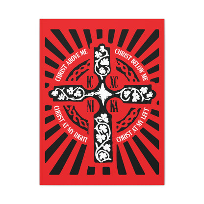 Red ICXC NIKA Enniskillen Celtic Cross | Lorica of St. Patrick | Shield Prayer | Orthodox Christian Canvas Art