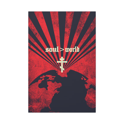 What Shall it Profit a Man | Matthew 16:26 | Soul Is Greater Than World | Red Earth White Cross | Orthodox Christian Canvas Art