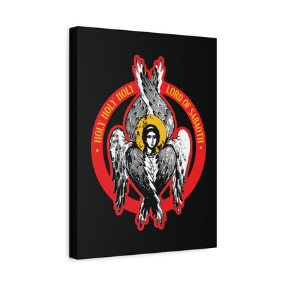 The “Holy Holy Holy, Lord of Sabaoth | Isaiah 6 | Orthodox Seraphim Angel IconoGraphic” is Christian wall art depicting a six-winged seraphim with a halo and the text “Holy Holy Holy Lord of hosts.”.