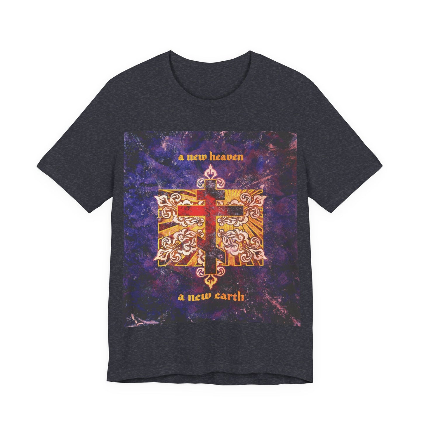 A New Heaven/A New Earth | Red Orthodox Cross on Textured Ornate Background  | Orthodox Christian Unisex Cotton T-Shirt