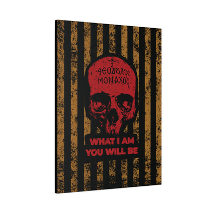 What I Am You Will Be | Memento Mori | Remembrance of Death | Mt Athos Monk Skull | Ascetic Ethos | Christian Canvas Art