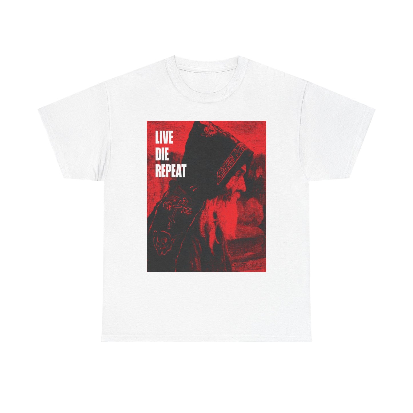 Live Die Repeat | Orthodox Monk Art by Mikhail Nesterov | Die Every Day, You Will Live Forever | Ascetic | Midweight Cotton Unisex Tee