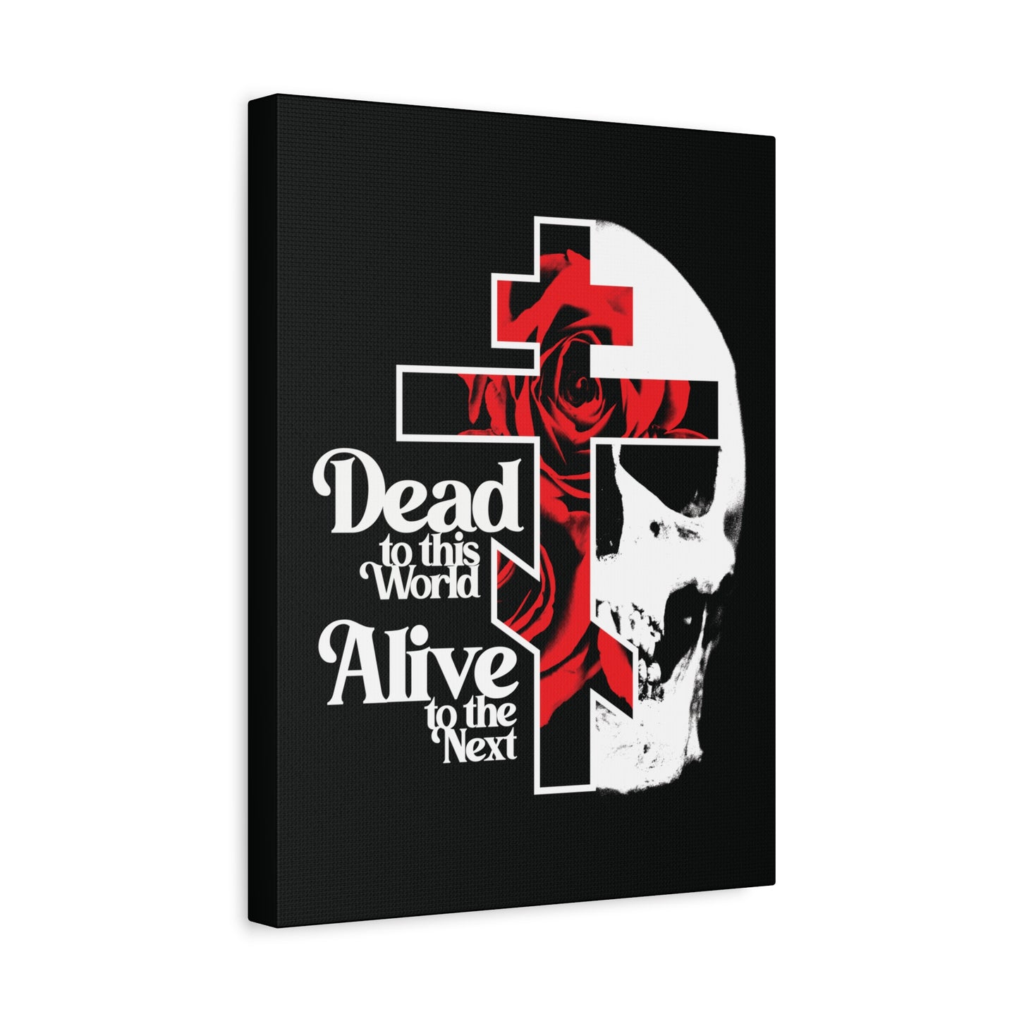 Dead to this World Alive to the Next | Goth Aesthetic Flower Cross & Skull | 70s Typography | Bestselling | Orthodox Christian Canvas Art