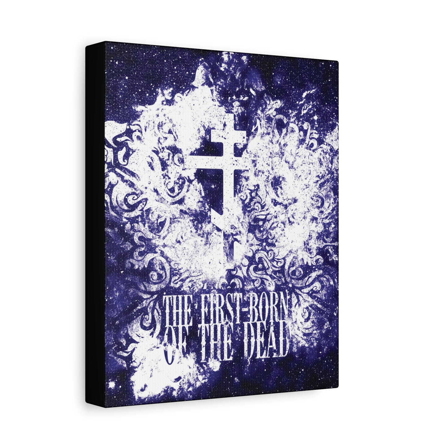 The First-Born of the Dead | Glowing White & Blue Textured Cosmic Orthodox Cross | Resurrection & Apocalypse | Christian Canvas Art