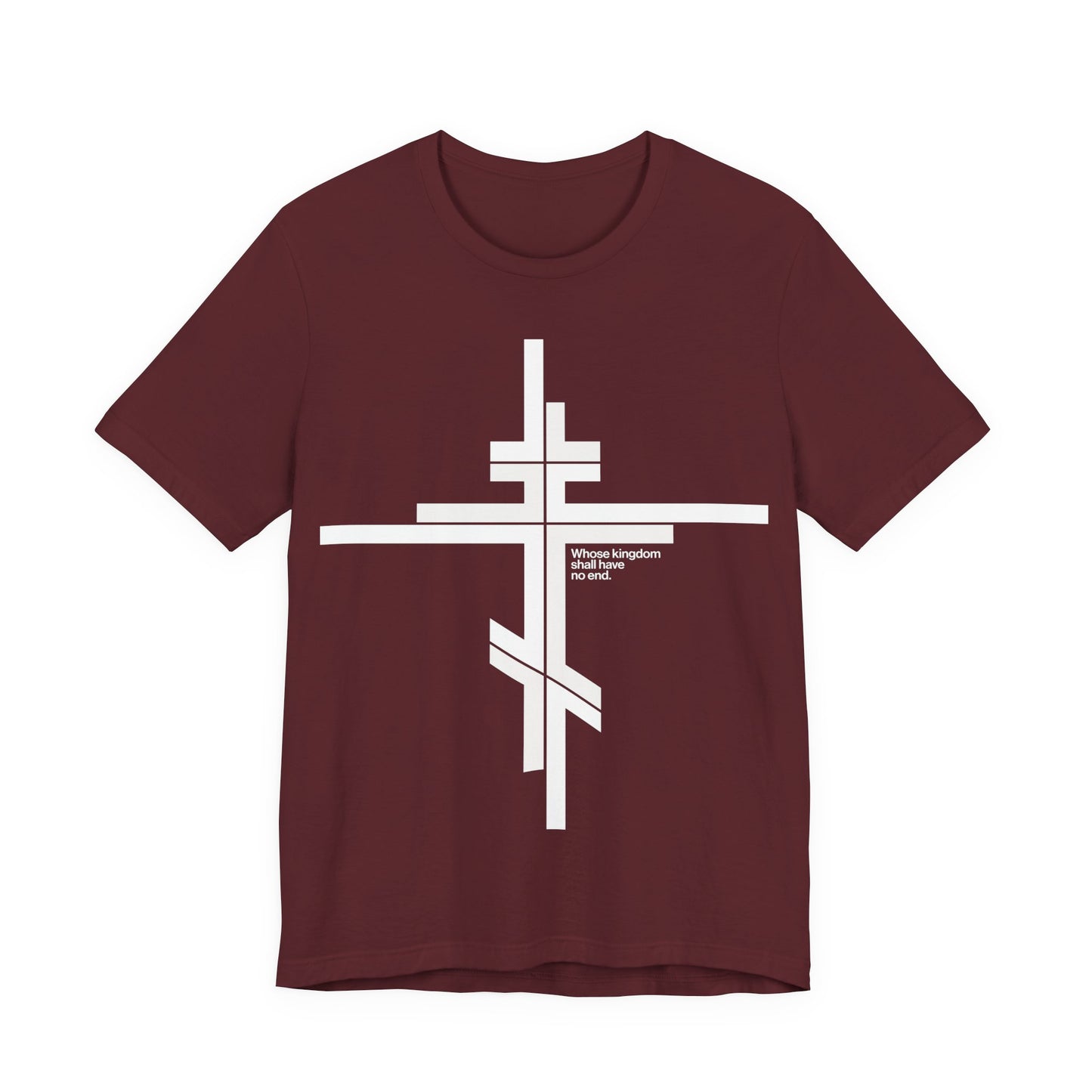 Whose Kingdom Shall Have No End | Luke 1:32-33 | Orthodox Cross | Modernist Minimalist Logo Style | Orthodox Christian Unisex Cotton T-Shirt