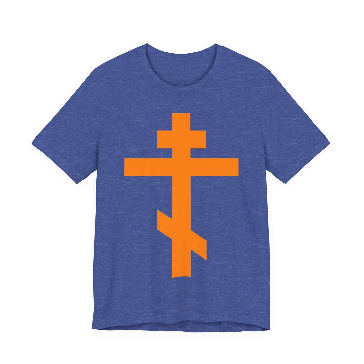 Orange Orthodox Tribar Cross | Preserve Thy People By Thy Cross, O Lord | Christ is King | Christian Unisex Cotton Tee