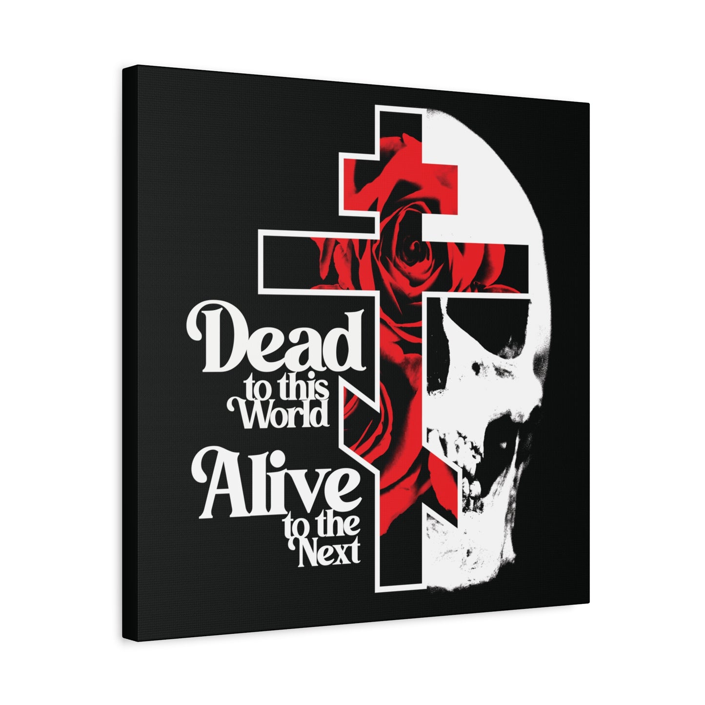 Dead to this World Alive to the Next | Goth Aesthetic Flower Cross & Skull | 70s Typography | Bestselling | Orthodox Christian Canvas Art