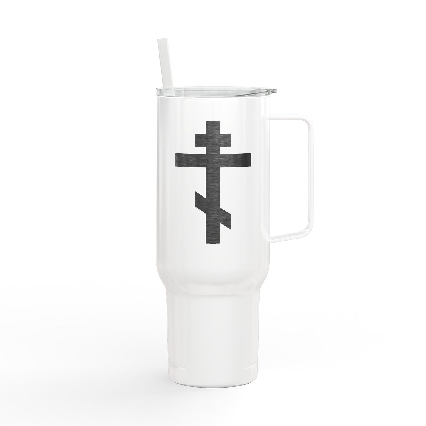 Russian/Greek Tribar Cross Engraved 40oz Koozie Tumbler | Insulated Stainless Steel | Bold, Minimalist Orthodox Christian Home & Travel Accessory
