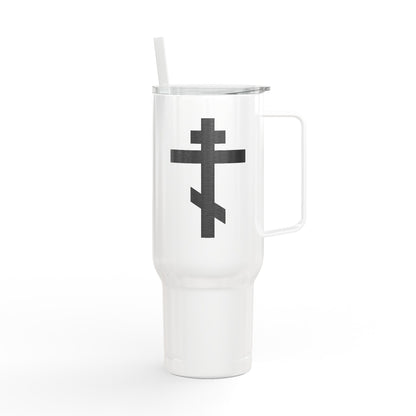 Russian/Greek Tribar Cross Engraved 40oz Koozie Tumbler | Insulated Stainless Steel | Bold, Minimalist Orthodox Christian Home & Travel Accessory
