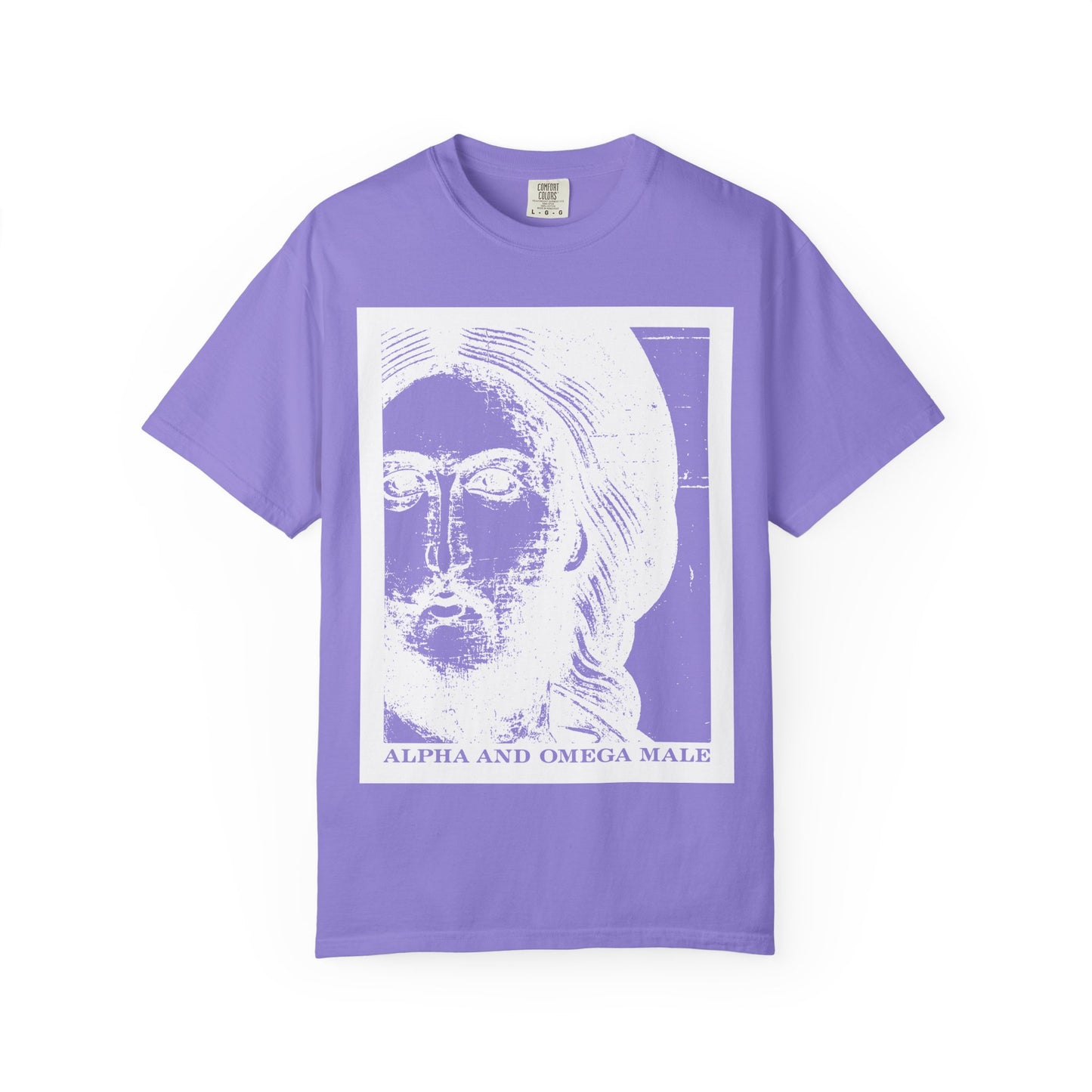 Alpha & Omega Male | Jesus Christ Icono-Graphic Photonegative | I am the Beginning & the End (Rev 22) | Heavyweight Cotton Unisex T-Shirt
