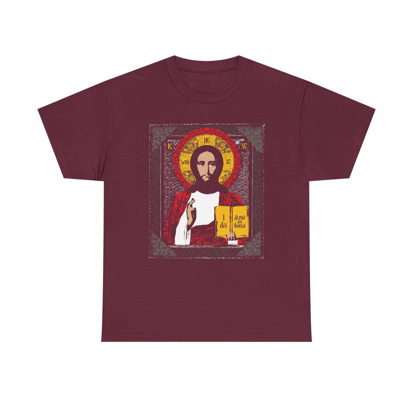 Christ Pantocrator Icono-Graphic | He-Who-Is | I Am the Alpha and Omega | Ancient Icon Graphic Design | Midweight Cotton Unisex Tee