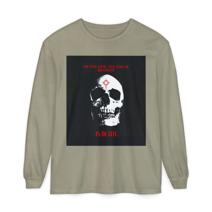 The Final Enemy That Shall Be Destroyed (1 Cor 15:26) | Skull in Crosshairs | Gothic Style Orthodox Christian Long Sleeve Shirt