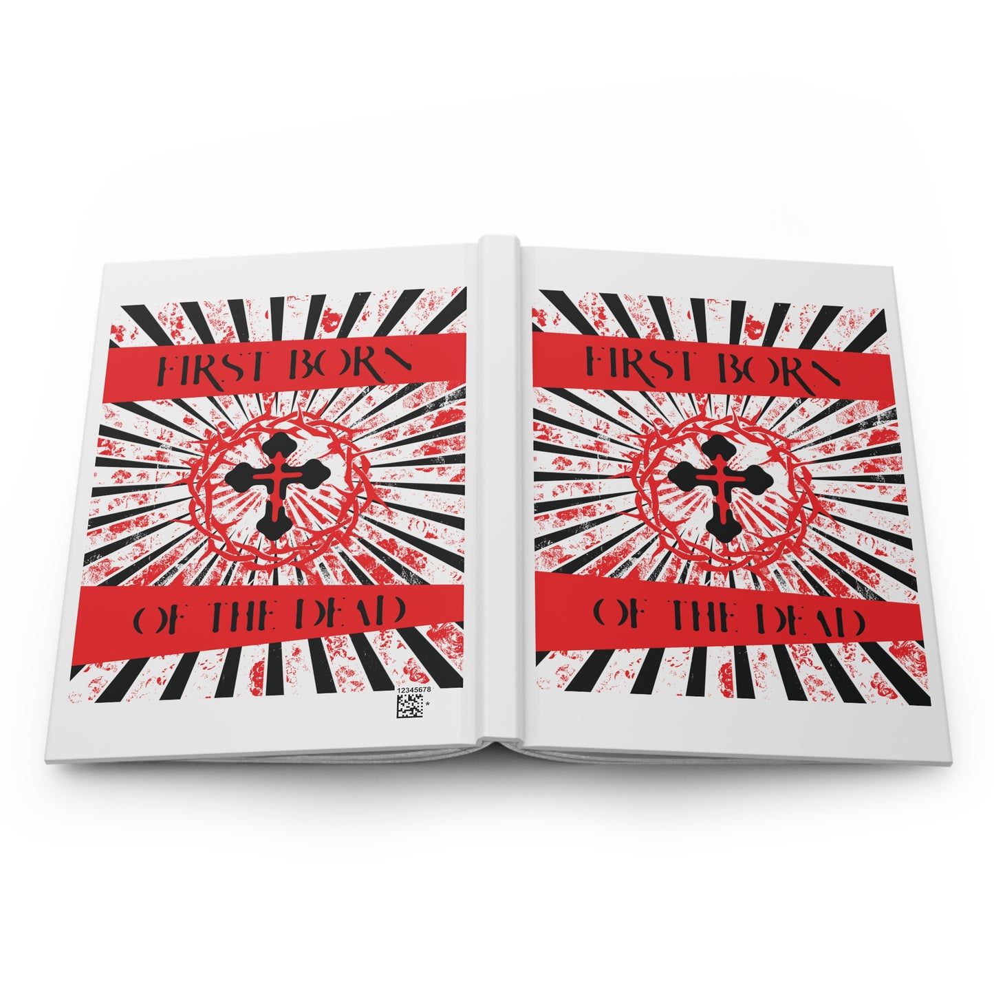First Born of the Dead | Orthodox Cross and Crown of Thorns | Red White and Black Textured Design with Rays | Orthodox Christian Hardcover Journal