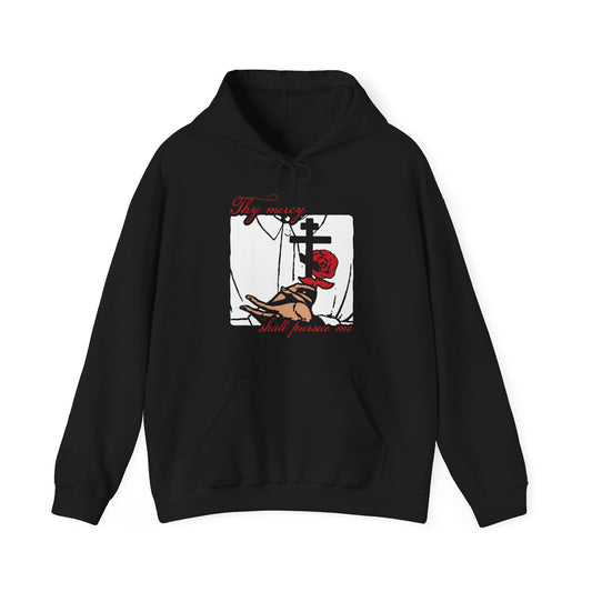 Thy Mercy Shall Pursue Me - Psalm 22 (23) | Orthodox Martyr's Cross and Rose Icono-Graphic Style | Orthodox Christian Hoodie