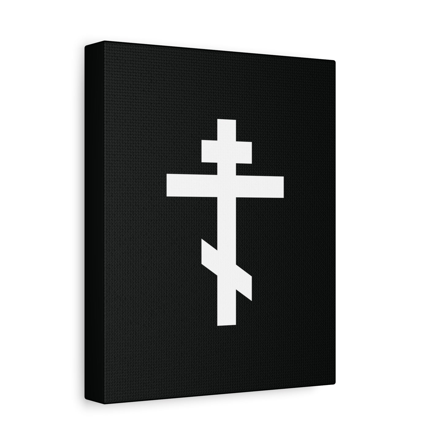White Orthodox Cross Black Background | Let all the earth venerate the Precious and Life-Giving Cross of the Lord | Christian Canvas Art