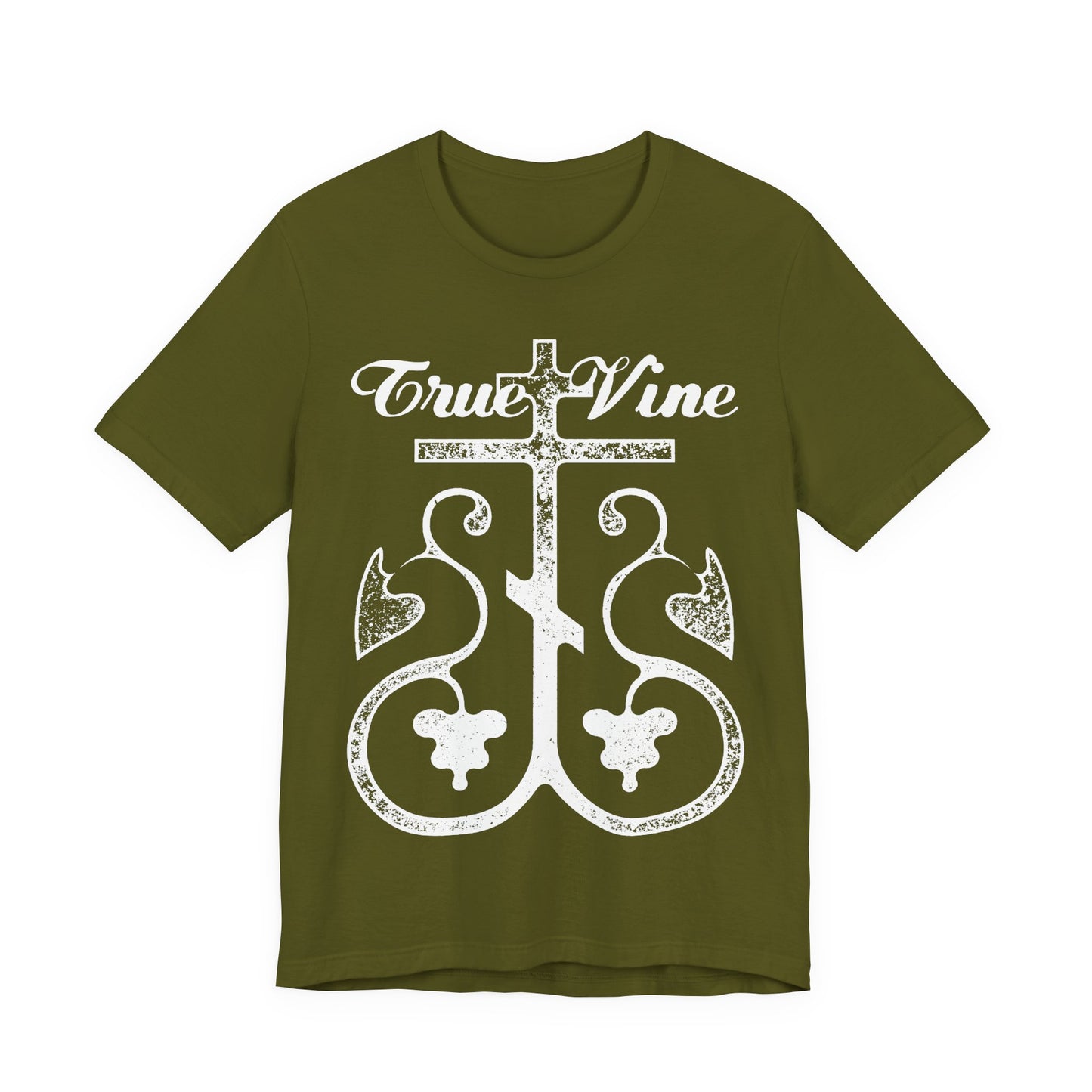 I Am the True Vine (John 15, Ezekiel 15) | Orthodox Cross with Grape Vine | Photocopy Effect | Christian Unisex Cotton T-Shirt