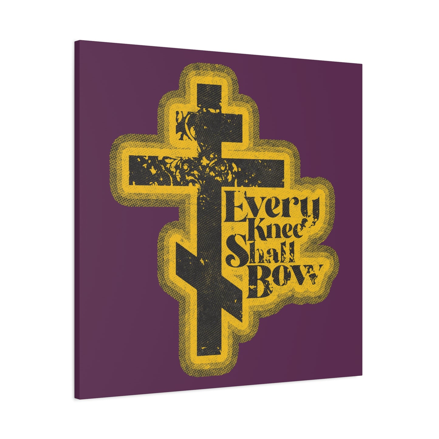 Every Knee Shall Bow | 70s Distressed Halftone Comic Book Aesthetic | Philippians 2:10-11 | Isaiah 45:23 | Christian Wall Art