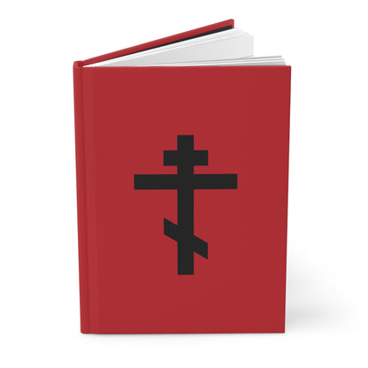 Black Orthodox Cross Red Background | O Christ our God, of Thine own Will Thou didst accept Crucifixion | Orthodox Hardcover Journal