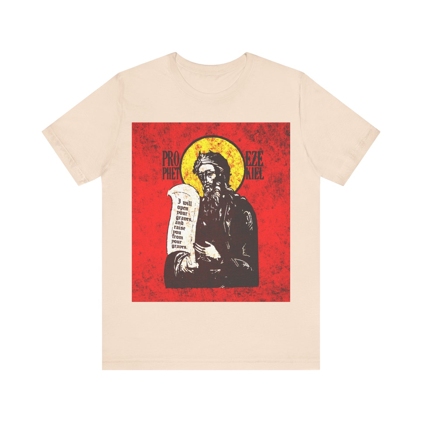 Prophet Ezekiel IconoGraphic | Textured, High Contrast Bright Red and Yellow Design | Old Testament | Orthodox Christian T-Shirt