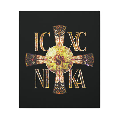 ICXC NIKA Celtic Style Equal Armed Cross | Bright Solar Texture | Orthodox Christian Canvas Art