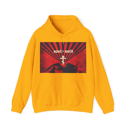 What Shall it Profit a Man | Matthew 16:26 | Soul Is Greater Than World | Red Earth Design with White Cross | Orthodox Christian Hoodie