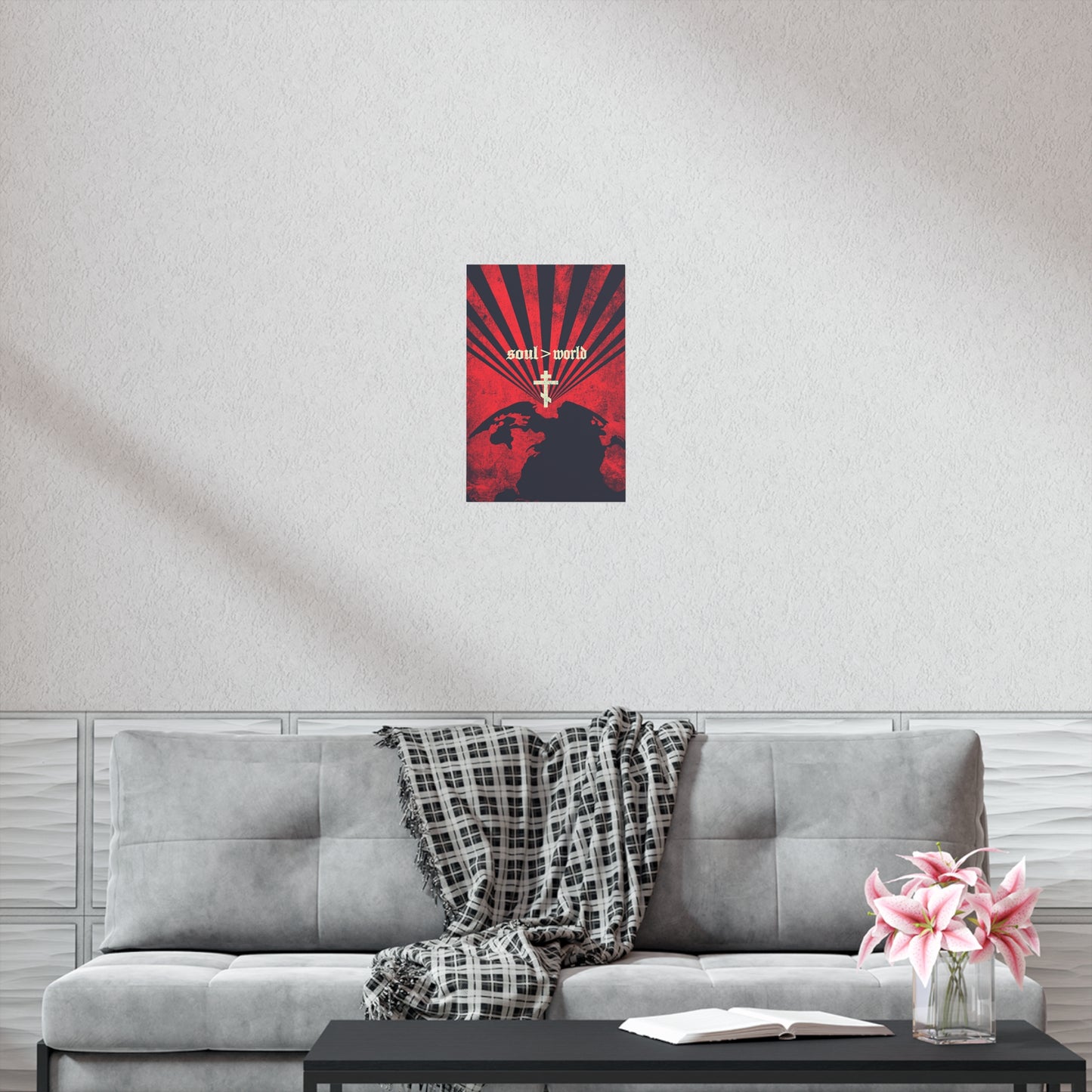 What Shall it Profit a Man | Matthew 16:26 | Soul Is Greater Than World | Red Earth White Cross | Orthodox Christian Art Poster