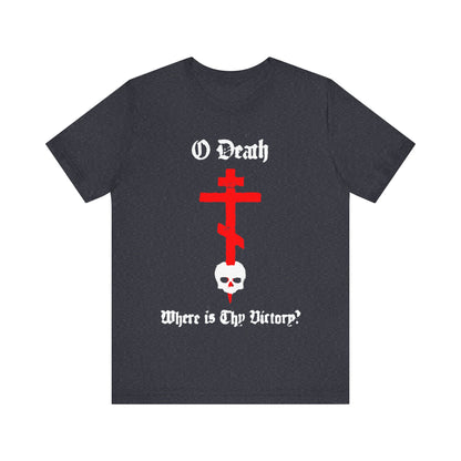 O Death Where is Thy Victory? 1 Cor 15:55 | Cross Stabbing Skull | Spraypaint Aesthetic | Orthodox Christian Cotton T-Shirt