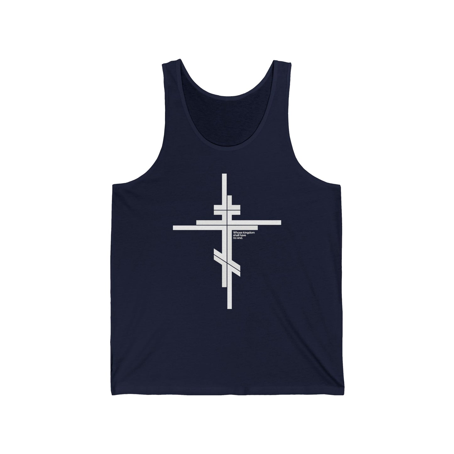Whose Kingdom Shall Have No End | Luke 1:32-33 | Orthodox Cross | Modernist Minimalist Logo Style | Orthodox Christian Cotton Tank Top