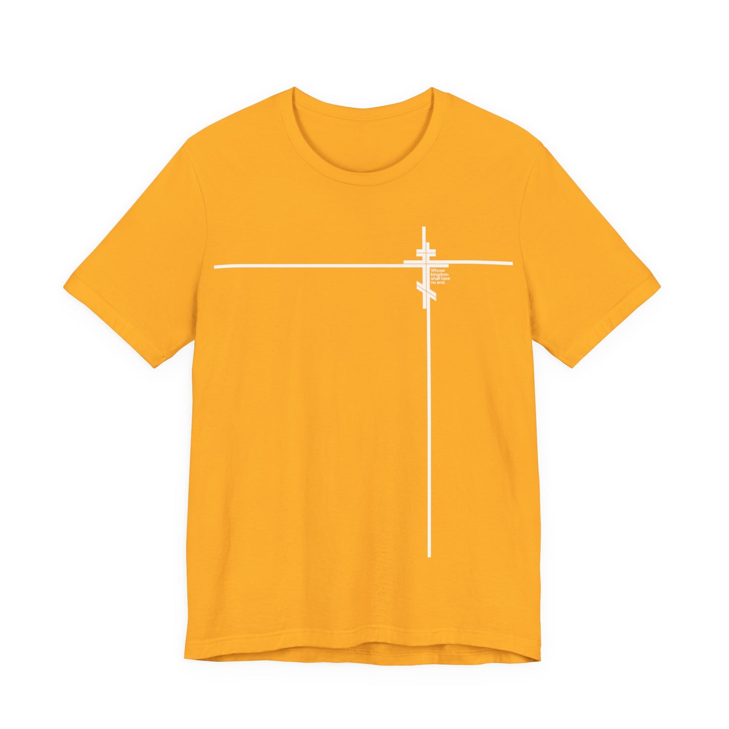 Whose Kingdom Shall Have No End (Small Design) | Luke 1:32-33 | Orthodox Cross | Minimalist Logo Style | Orthodox Christian Unisex Cotton Tee