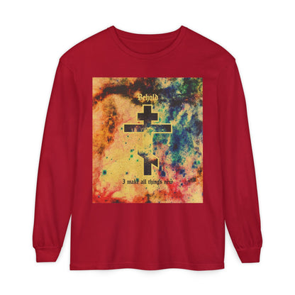 Behold, I Make All Things New (Revelation 21:5) | Cosmic Orthodox Cross On Inverted Starfield | Second Coming | Orthodox Christian Long Sleeve Shirt