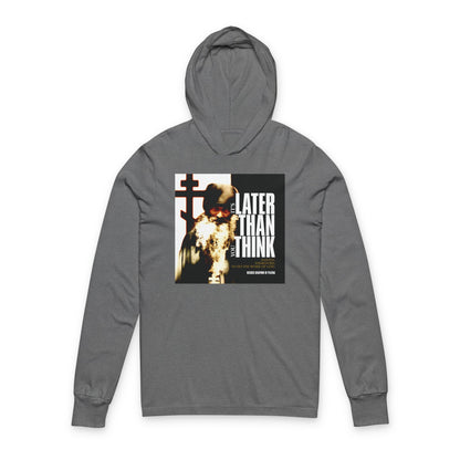 It's Later Than You Think | Fr Seraphim Rose | Photo with Modern Cinematic Poster Typography | Orthodox Long Sleeve Hooded Shirt