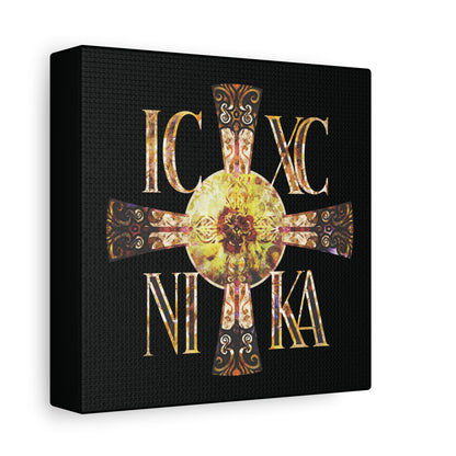 ICXC NIKA Celtic Style Equal Armed Cross | Bright Solar Texture | Orthodox Christian Canvas Art
