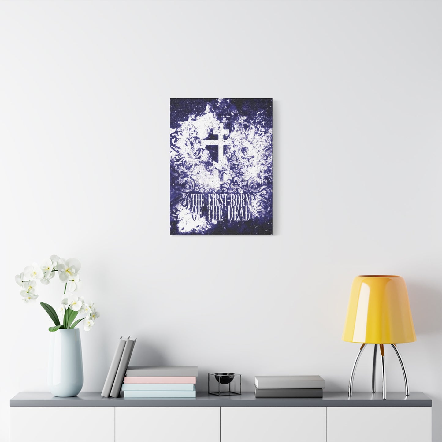 The First-Born of the Dead | Glowing White & Blue Textured Cosmic Orthodox Cross | Resurrection & Apocalypse | Christian Canvas Art