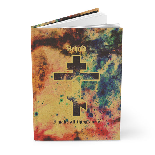 Behold, I Make All Things New (Rev 21:5) | Cosmic Orthodox Cross On Inverted Starfield | Second Coming | Orthodox Christian Hardcover Journal