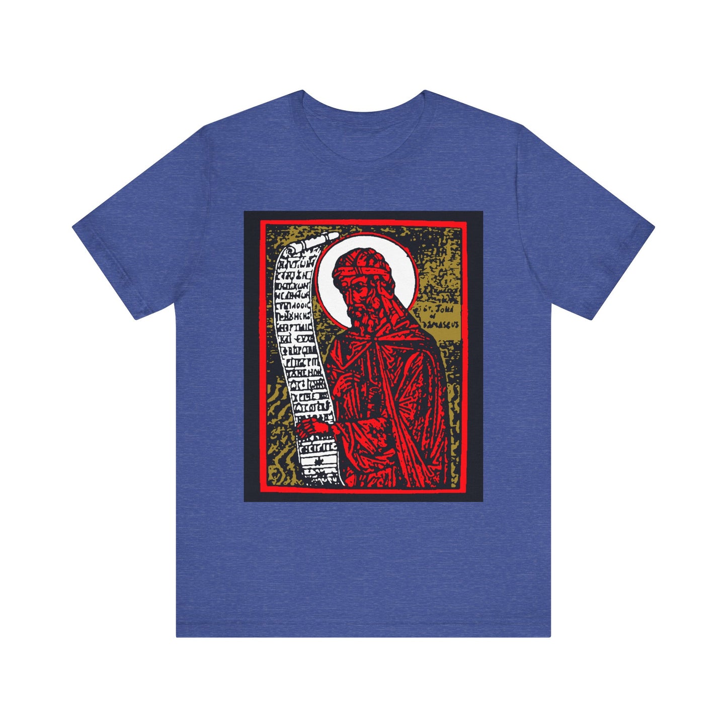 St. John of Damascus Icono-Graphic | Orthodox Christian Saint | Red Gold & Black High Contrast Design | Lightweight Cotton Unisex Tee