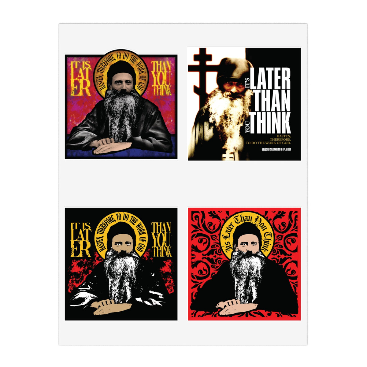 Fr Seraphim Rose Four Sticker Sheet No. 1: four modern haloed portraits, perfect Orthodox Christian decor.