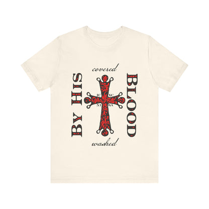 Washed/Covered By His Blood (1 John 1:7) | ICXC NIKA Ornate Red Orthodox Cross | Orthodox Christian Cotton T-Shirt