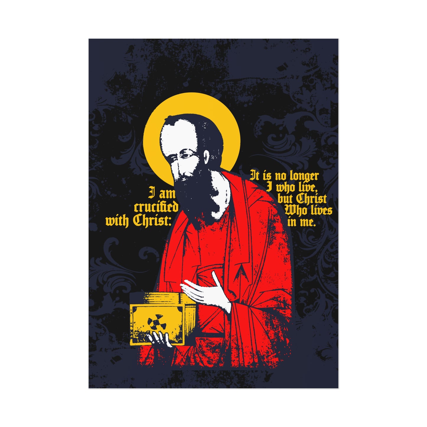 St Paul Holding Gospel Iconographic | I am crucified with Christ (Galatians 2:20) | Orthodox Christian Art Poster