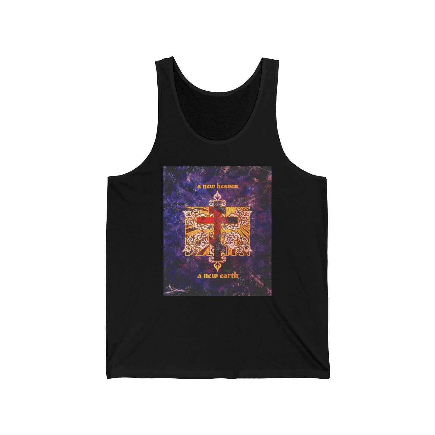 A New Heaven/A New Earth | Red Orthodox Cross on Textured Ornate Background | Apocalyptic | Orthodox Christian Cotton Tank Top