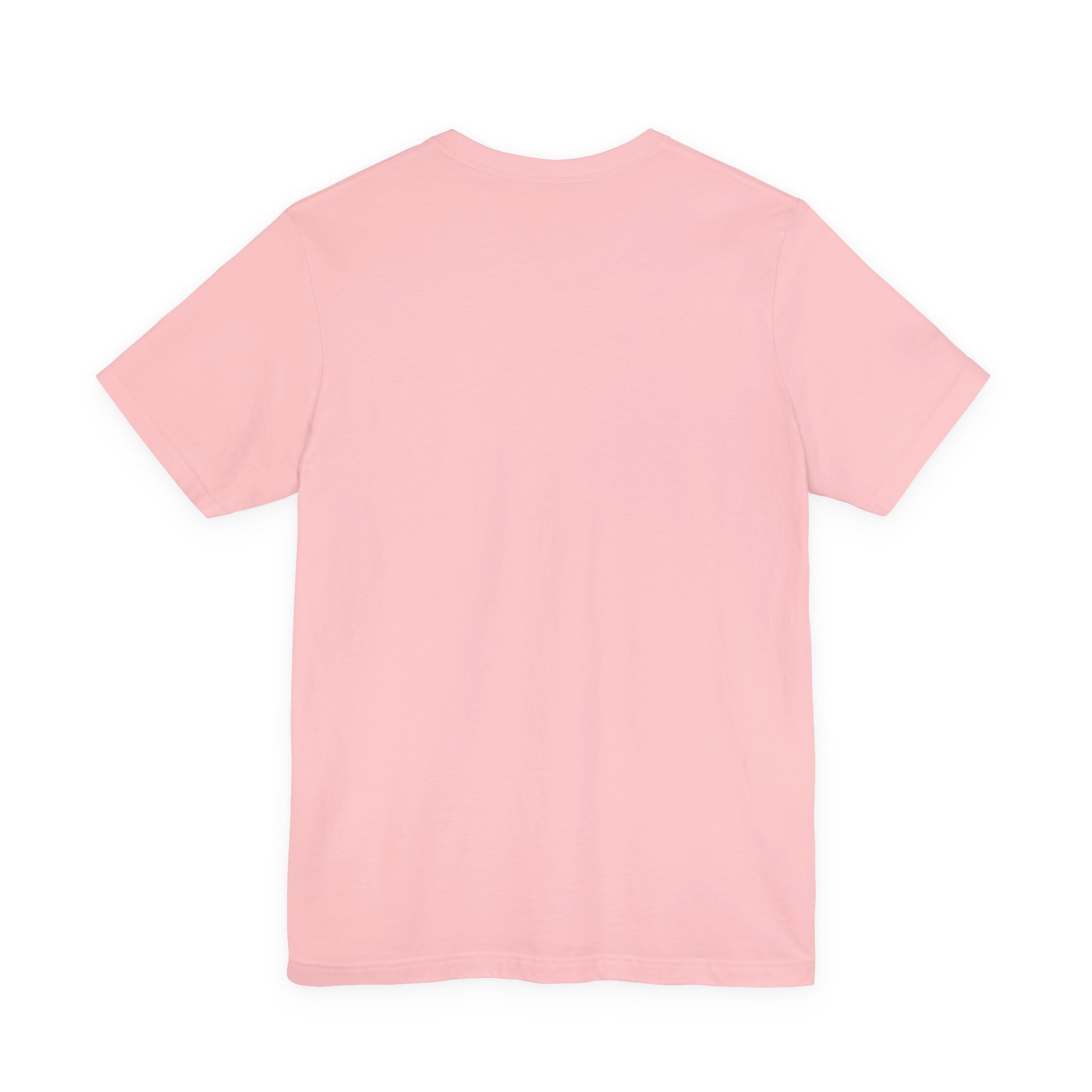 Those Who Mourn Over Their Sins | St George Slaying Dragon IconoGraphic | St John Climacus Orthodox Christian Lightweight Cotton Unisex Tee is displayed from the back against a white background, its plain light pink short sleeves embodying a gentle simplicity that reflects the quiet sadness of soul described by St John Climacus.