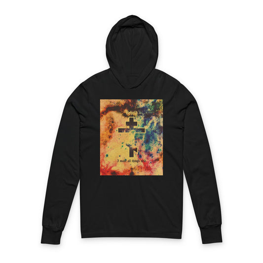 Behold, I Make All Things New (Revelation 21:5) | Cosmic Orthodox Cross On Inverted Starfield | Second Coming | Orthodox Long Sleeve Hooded Shirt