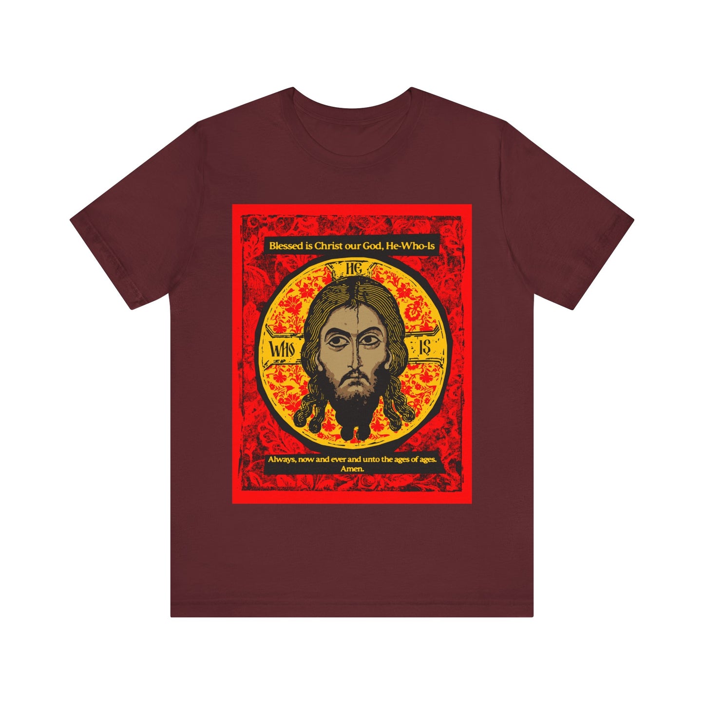 Made Without Hands (Mandylion/Image of Edessa) | Jesus Christ Orthodox Icon Graphic Design | Red Black & Yellow | Orthodox Christian T-Shirt