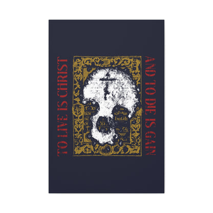 To Live is Christ, to Die is Gain (Philippians 1:21) | Skull with Cross on Gold Manuscript Texture | Orthodox Christian Canvas Art